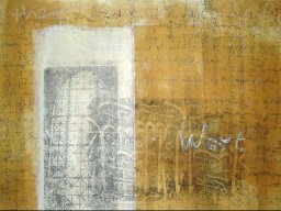 Margit Rusert, "Wort-Ton", I, Handschrift, Frottage, Öl auf Papier, 60x80cm