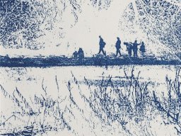 Christine Steyer, "Auf der Suche nach der blauen Blume I", Cyanotypie, 14,5x14,5cm