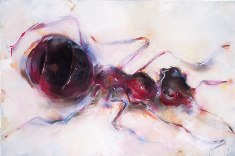 Ameise, 2018, Öl- und Sprühfarbe auf Leinwand, 100 x 150 cm